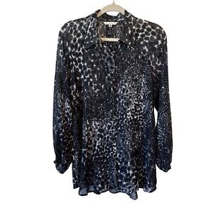 CAbi Black‎ Print Tunic Sheer Blouse Long Sleeve Size Medium GUC
